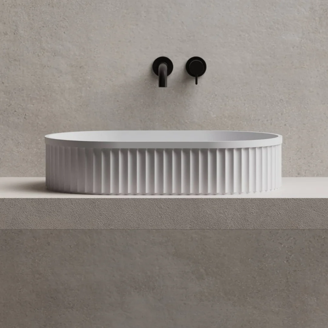 Riba 550mm Solid Surface Stone Fluted Oval Above Counter Basin