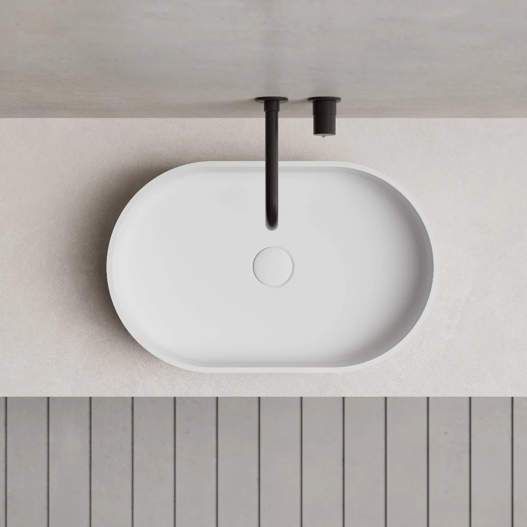 Riba 550mm Solid Surface Stone Fluted Oval Above Counter Basin - Image 3