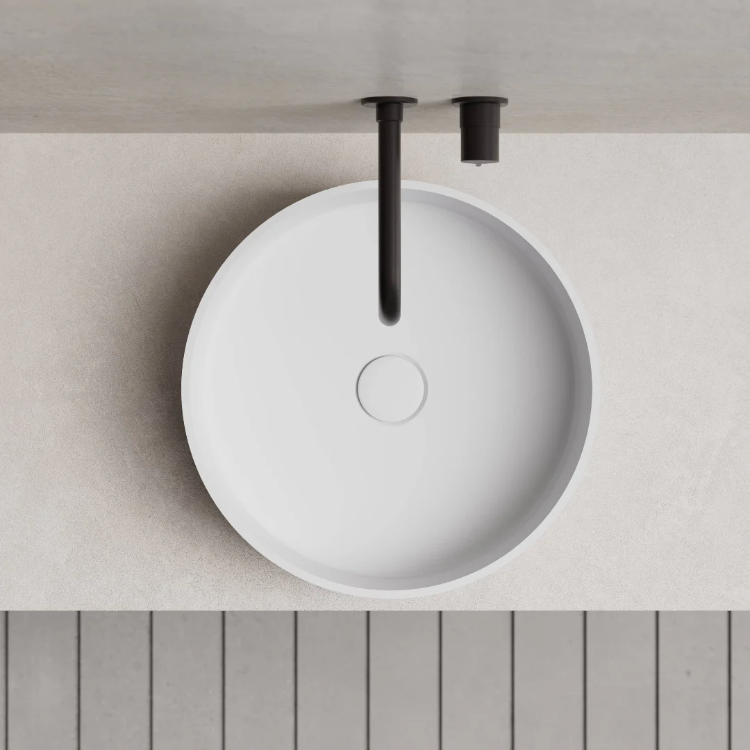 Ribo 400mm Solid Surface Stone Fluted Round Above Counter Basin - Image 3