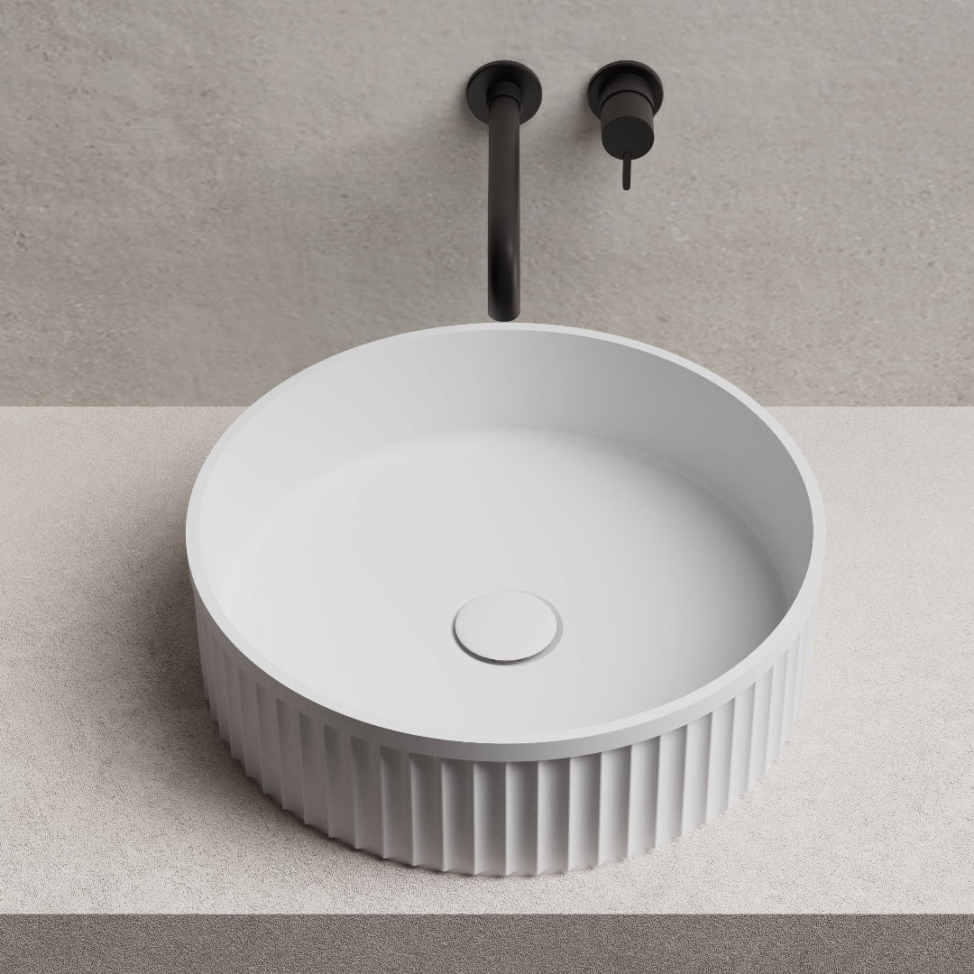 Ribo 400mm Solid Surface Stone Fluted Round Above Counter Basin - Image 4