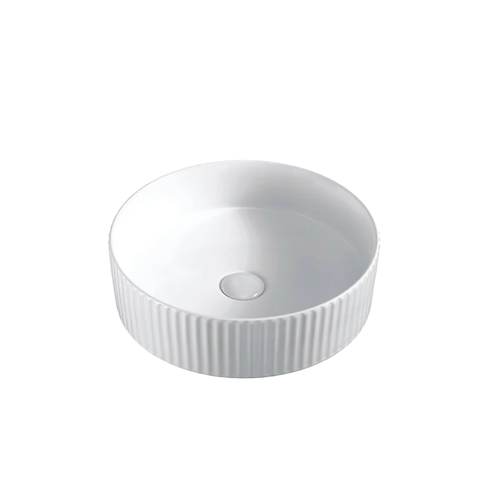 Riva 360mm Fluted Round Gloss White Above Counter Basin