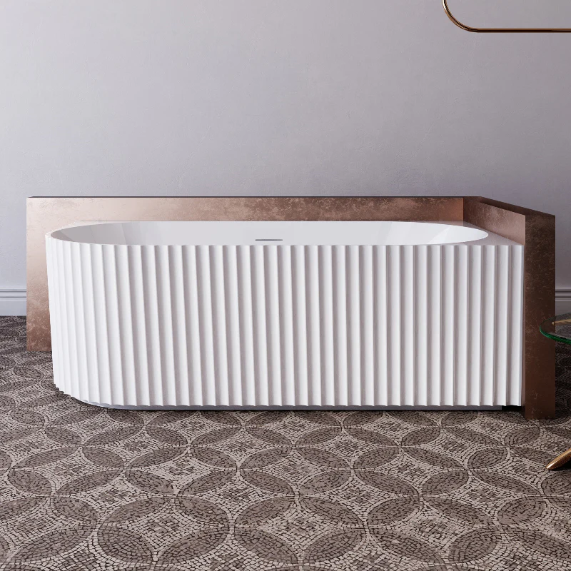Rivata Fluted 1700mm Matte White Right Corner Fit Designer Round Freestanding Bath