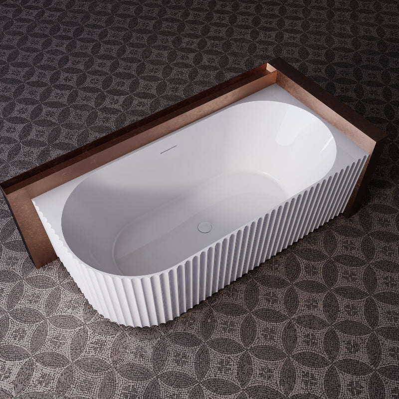 Rivata Fluted 1700mm Matte White Right Corner Fit Designer Round Freestanding Bath - Image 3