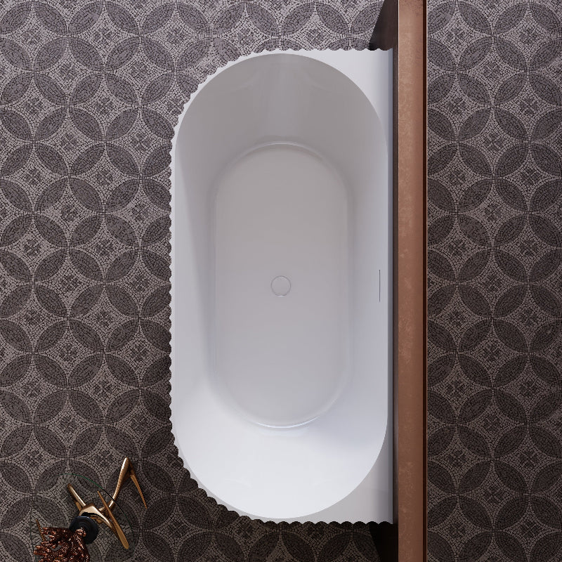 Rivata Fluted 1500mm Matte White Designer Back to Wall Round Freestanding Bath - Image 2