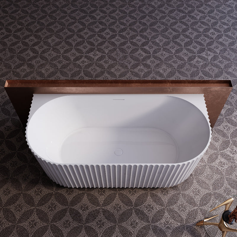Rivata Fluted 1500mm Matte White Designer Back to Wall Round Freestanding Bath - Image 3