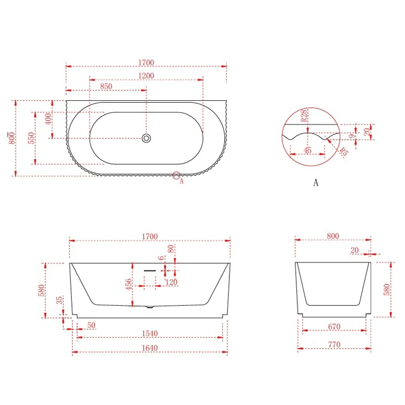 Rivata Fluted 1700mm Matte White Designer Back to Wall Round Freestanding Bath - Image 4