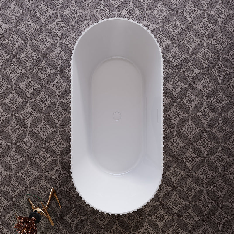 Rivata Fluted 1500mm Matte White Designer Round Freestanding Bath - Image 2