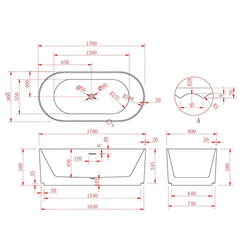 Rivata Fluted 1700mm Matte White Designer Round Freestanding Bath - Image 4
