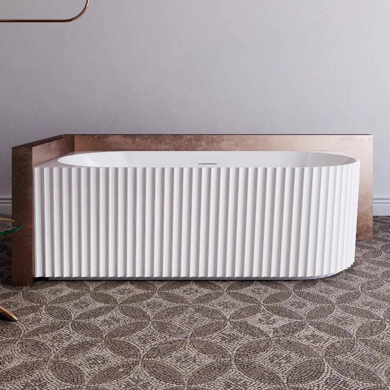 Rivata Fluted 1700mm Matte White Left Corner Fit Designer Round Freestanding Bath