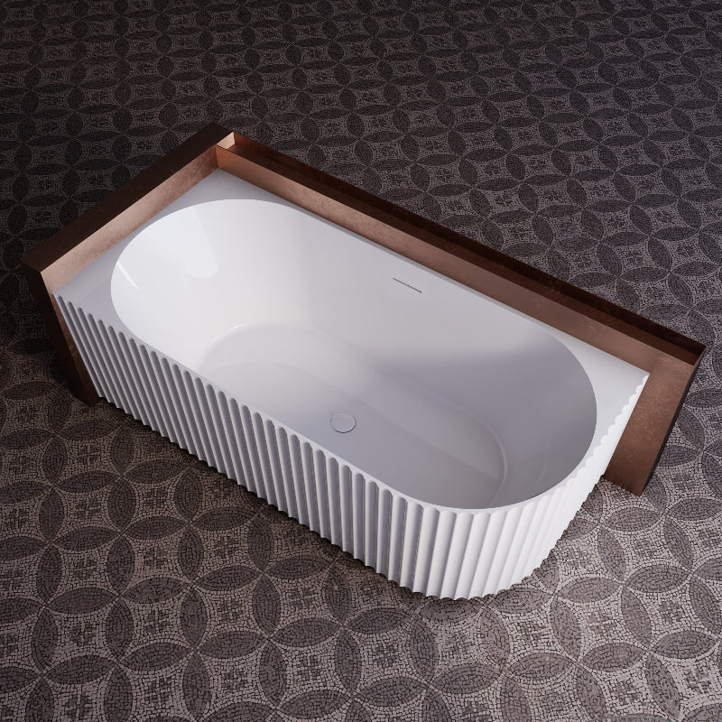 Rivata Fluted 1700mm Matte White Left Corner Fit Designer Round Freestanding Bath - Image 3