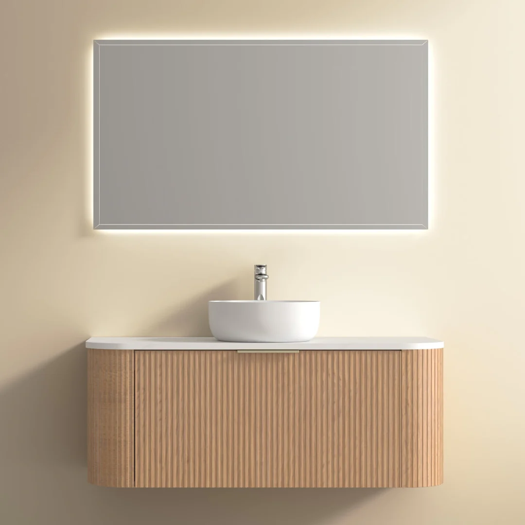 Ronda 1200 Curved Desert Oak Fluted Wall Hung Vanity