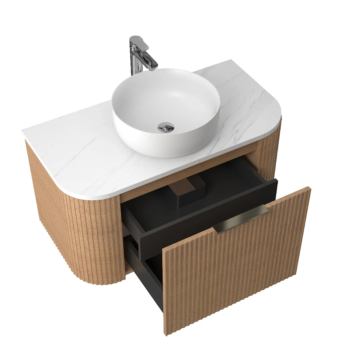 Ronda 1200 Curved Desert Oak Fluted Wall Hung Vanity - Image 3