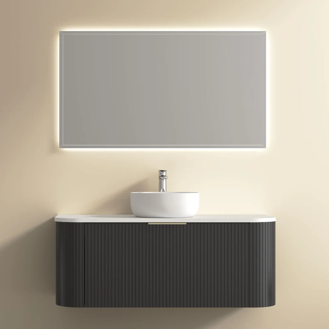 Ronda 1200 Curved Matte Black Fluted Wall Hung Vanity