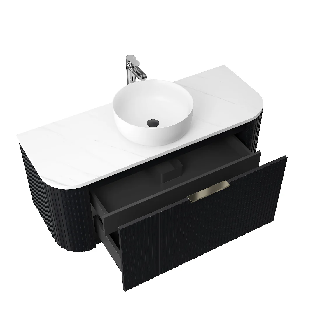 Ronda 1200 Curved Matte Black Fluted Wall Hung Vanity - Image 2