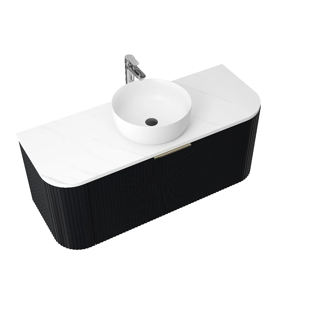 Ronda 1200 Curved Matte Black Fluted Wall Hung Vanity - Image 3