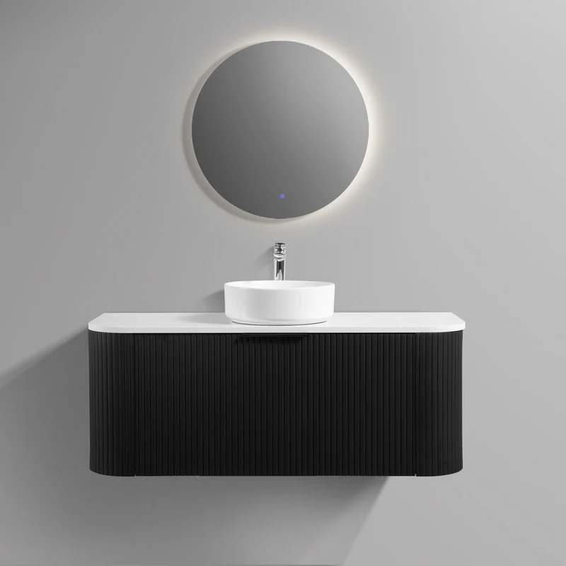 Ronda 1200 Curved Matte Black Fluted Wall Hung Vanity - Image 4