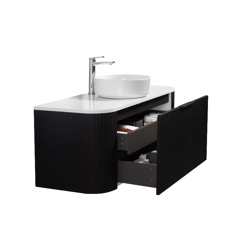 Ronda 1200 Curved Matte Black Fluted Wall Hung Vanity - Image 7