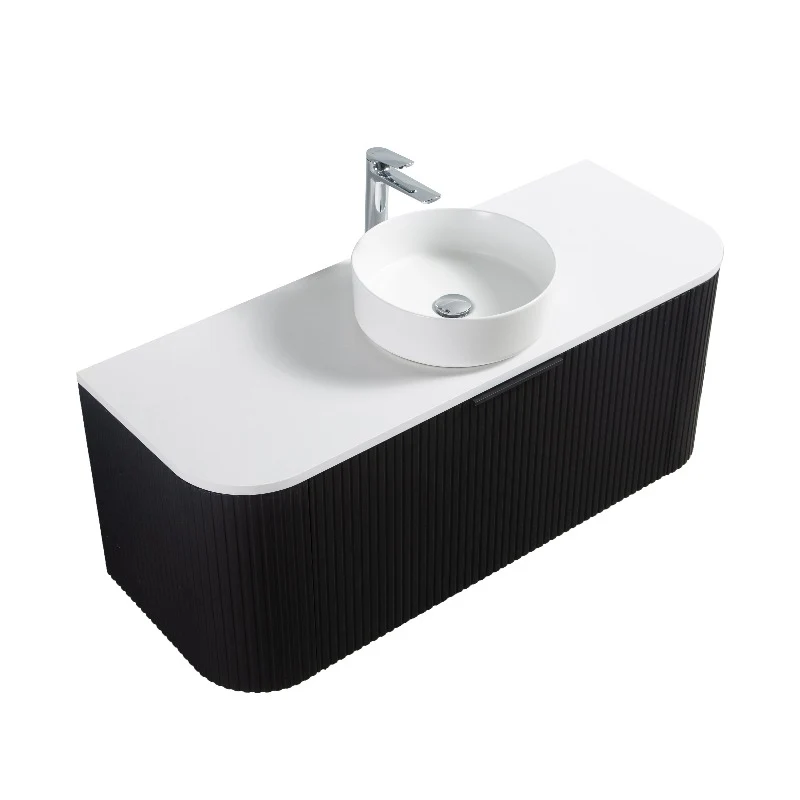 Ronda 1200 Curved Matte Black Fluted Wall Hung Vanity - Image 8