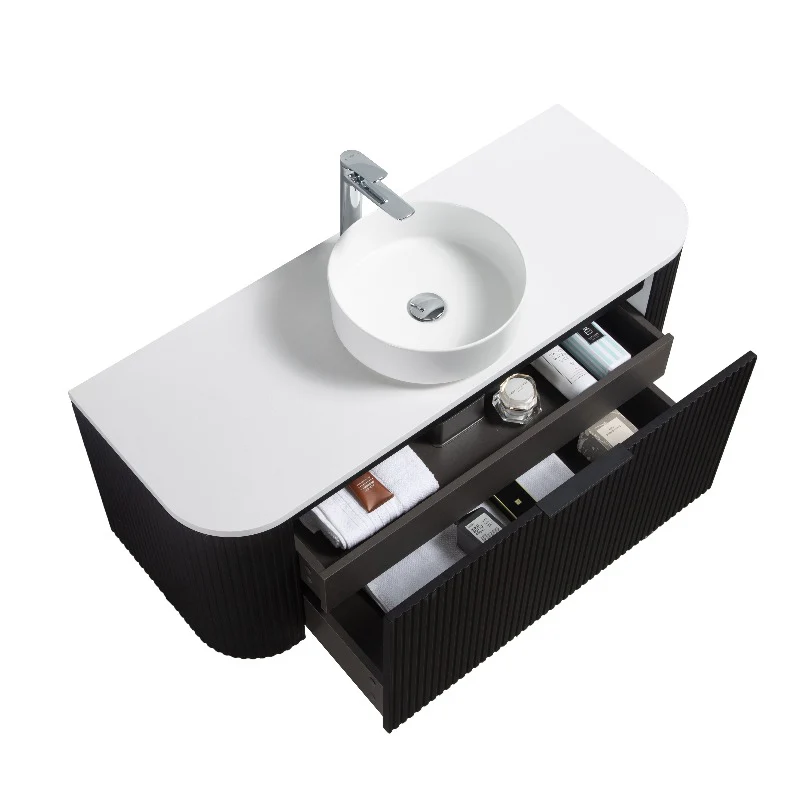 Ronda 1200 Curved Matte Black Fluted Wall Hung Vanity - Image 9