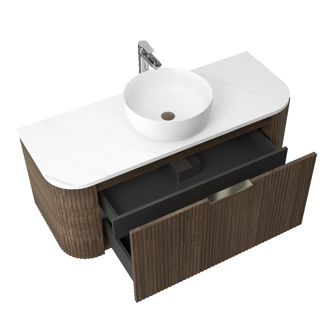 Ronda 1200 Curved Walnut Fluted Wall Hung Vanity - Image 2