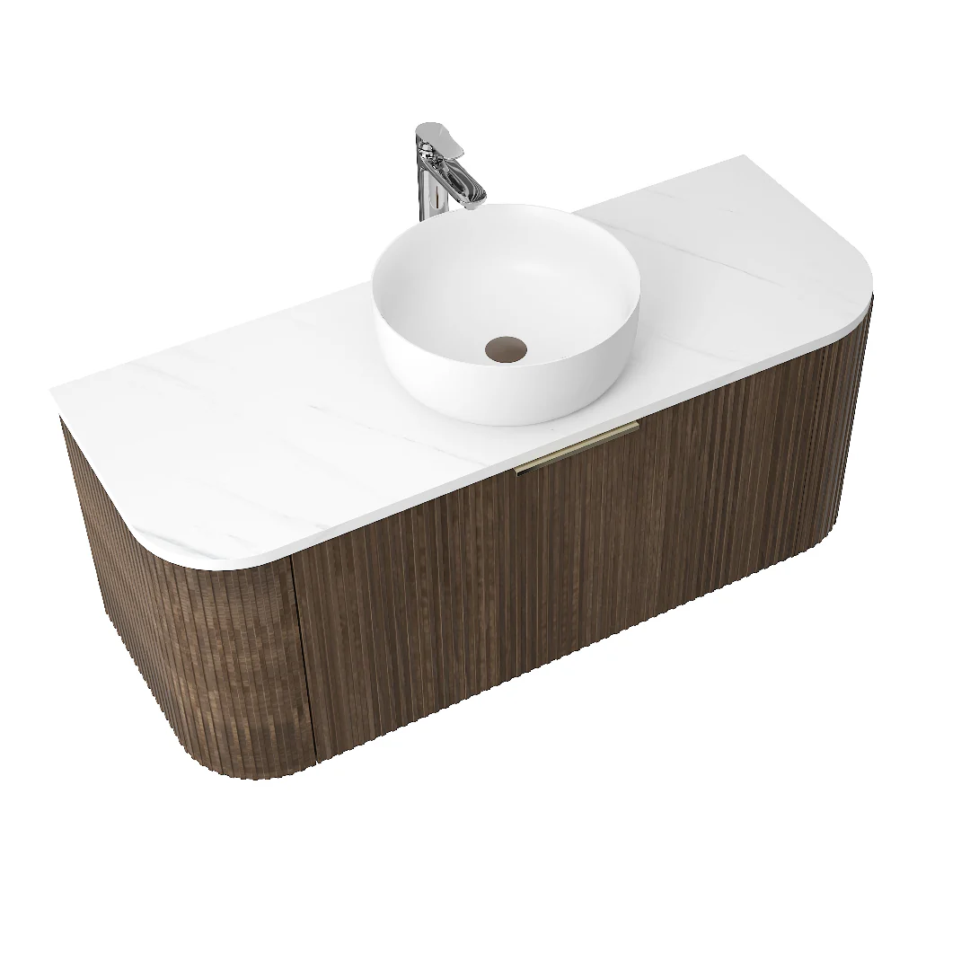 Ronda 1200 Curved Walnut Fluted Wall Hung Vanity - Image 3