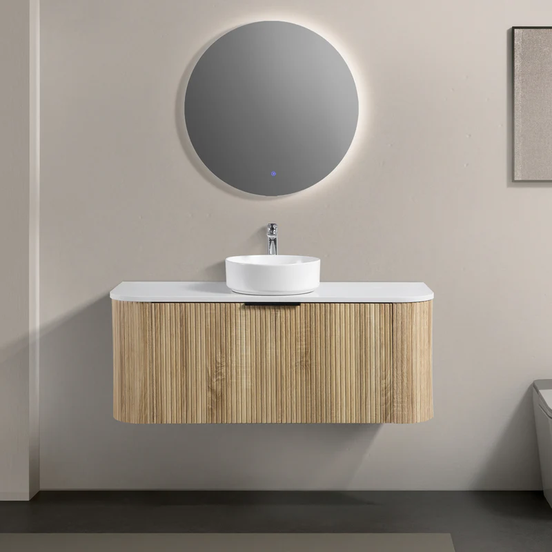 Ronda 1200 Curved White Oak Fluted Wall Hung Vanity
