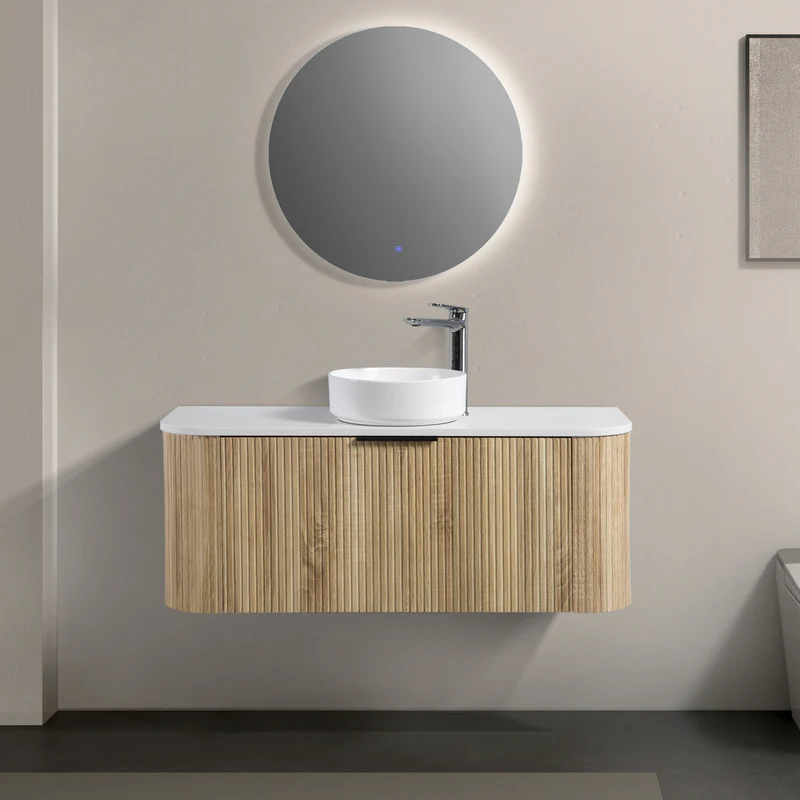 Ronda 1200 Curved White Oak Fluted Wall Hung Vanity - Image 2