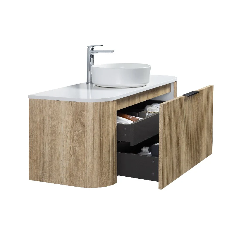 Ronda 1200 Curved White Oak Fluted Wall Hung Vanity - Image 3