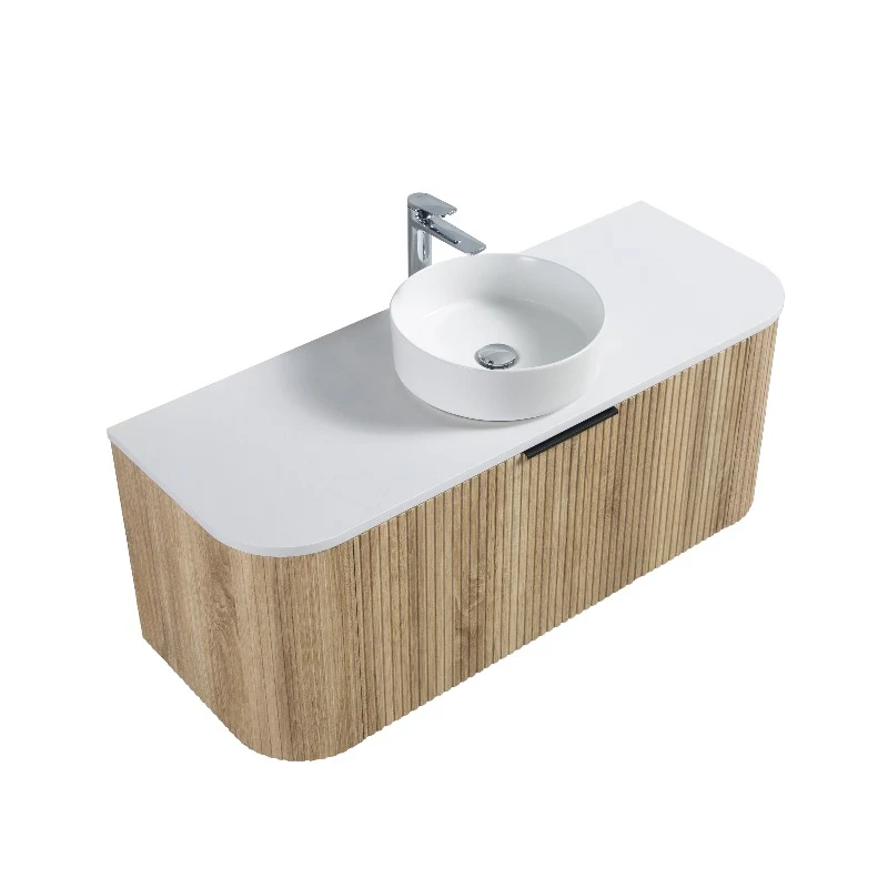 Ronda 1200 Curved White Oak Fluted Wall Hung Vanity - Image 5