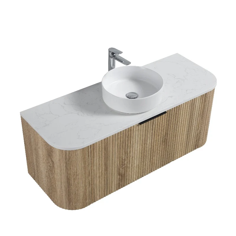 Ronda 1200 Curved White Oak Fluted Wall Hung Vanity - Image 6