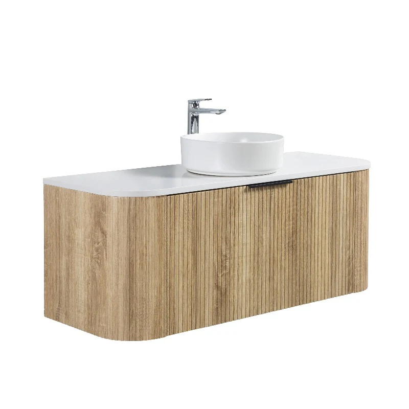 Ronda 1200 Curved White Oak Fluted Wall Hung Vanity - Image 7