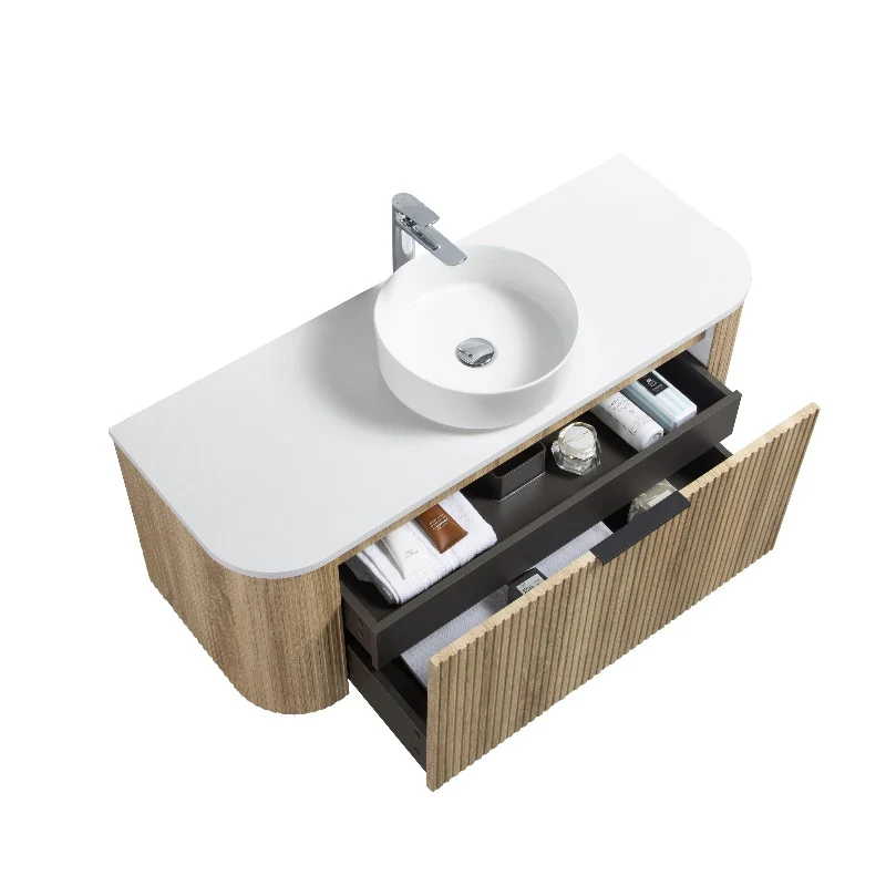 Ronda 1200 Curved White Oak Fluted Wall Hung Vanity - Image 8