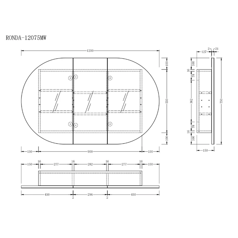 Ronda 1200mm Light Walnut Oval Shaving Cabinet - Image 4