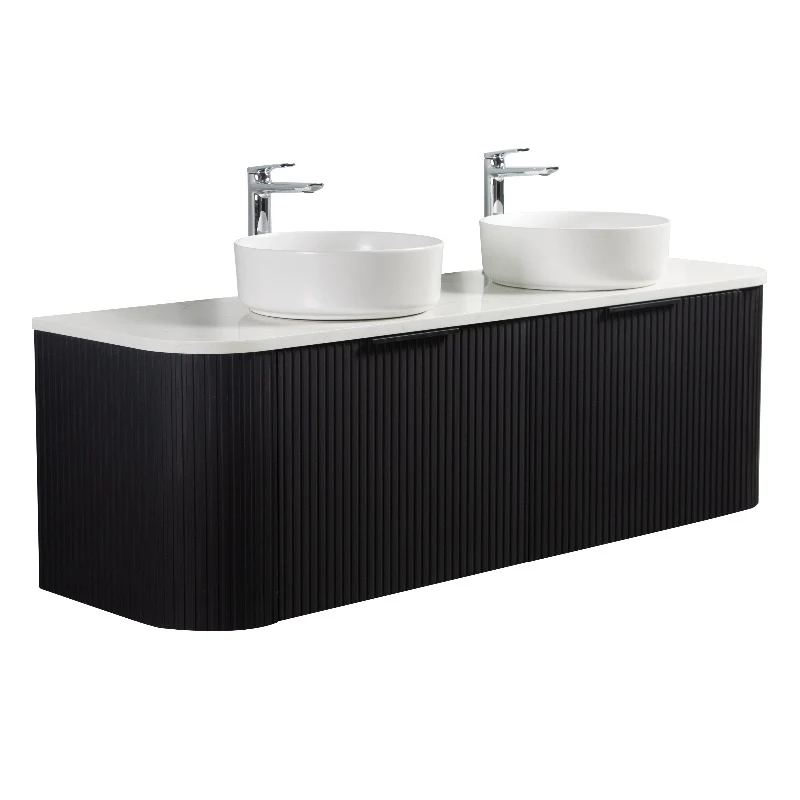 Ronda 1500 Curved Double Matte Black Fluted Wall Hung Vanity - Image 5