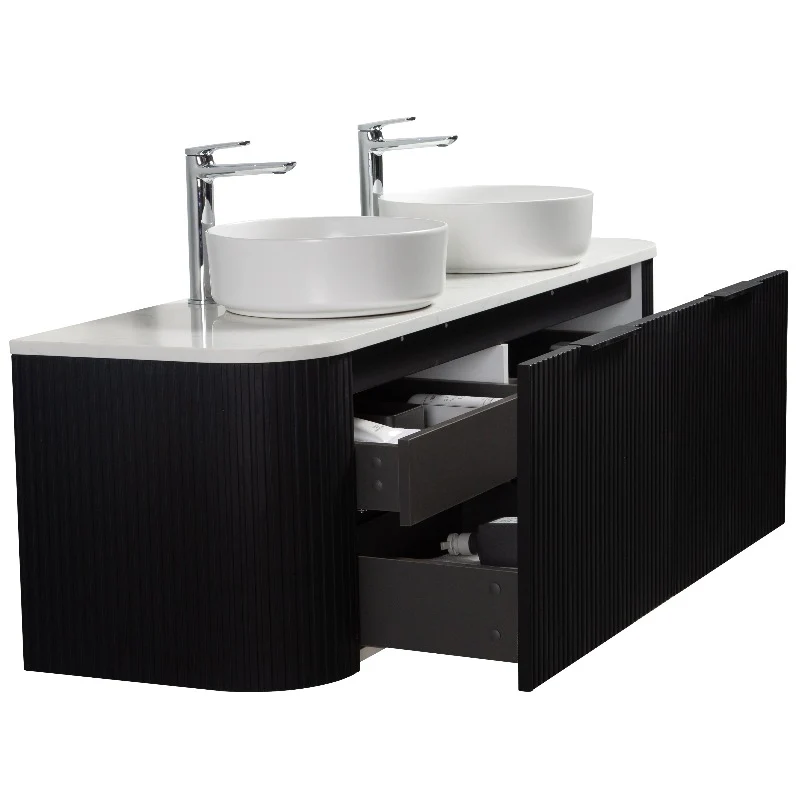 Ronda 1500 Curved Double Matte Black Fluted Wall Hung Vanity - Image 7