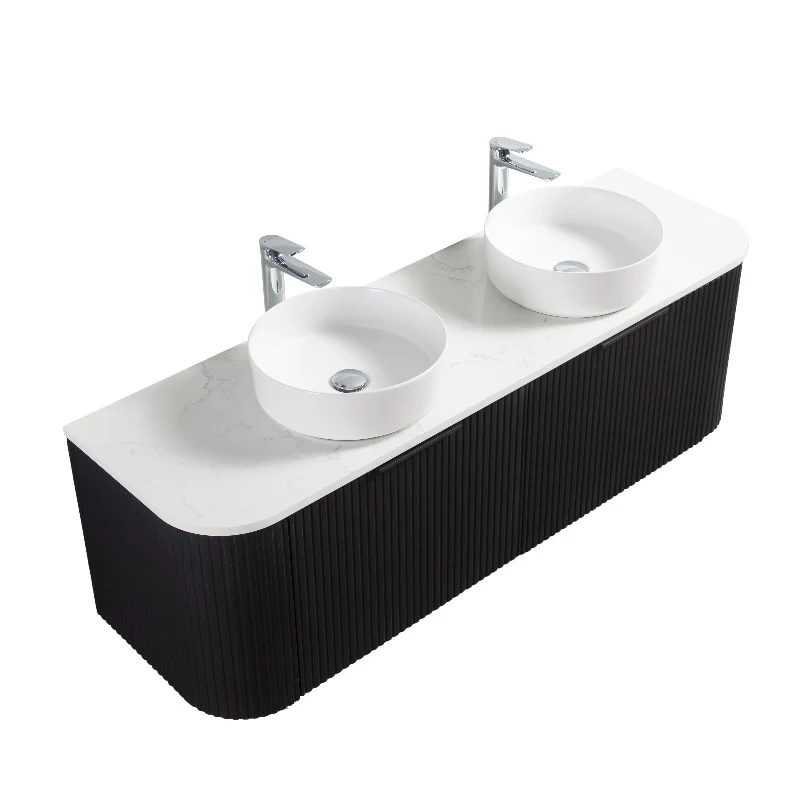 Ronda 1500 Curved Double Matte Black Fluted Wall Hung Vanity - Image 8