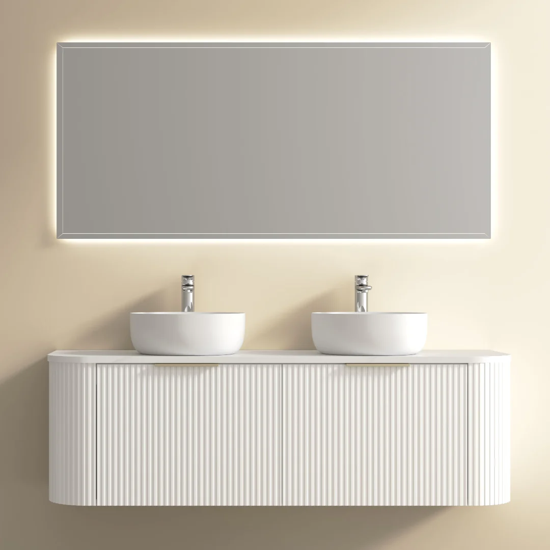 Ronda 1500 Curved Double Matte White Fluted Wall Hung Vanity