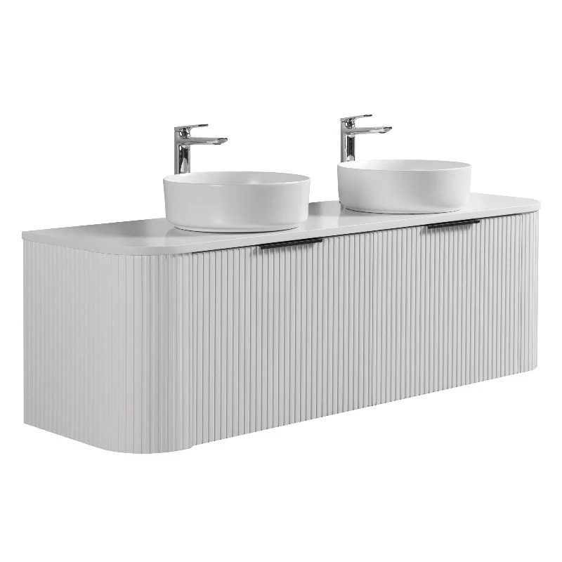 Ronda 1500 Curved Double Matte White Fluted Wall Hung Vanity - Image 4