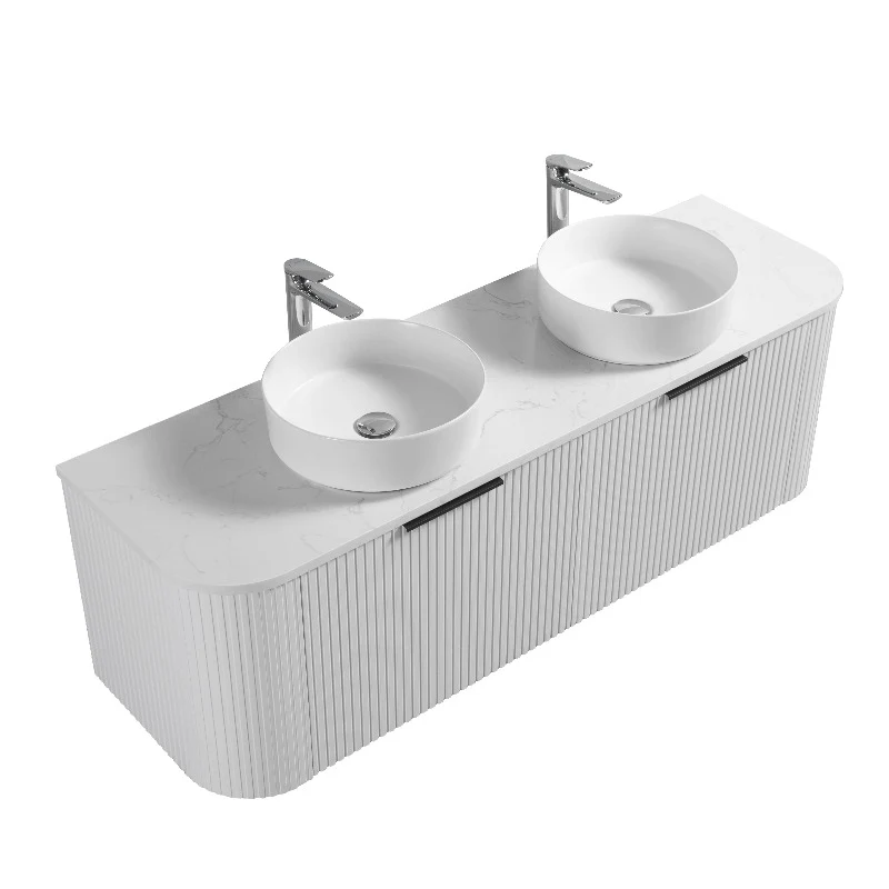 Ronda 1500 Curved Double Matte White Fluted Wall Hung Vanity - Image 5