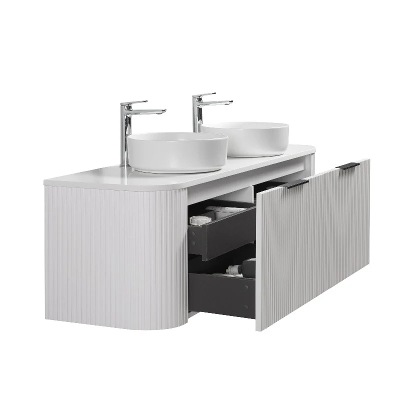 Ronda 1500 Curved Double Matte White Fluted Wall Hung Vanity - Image 6