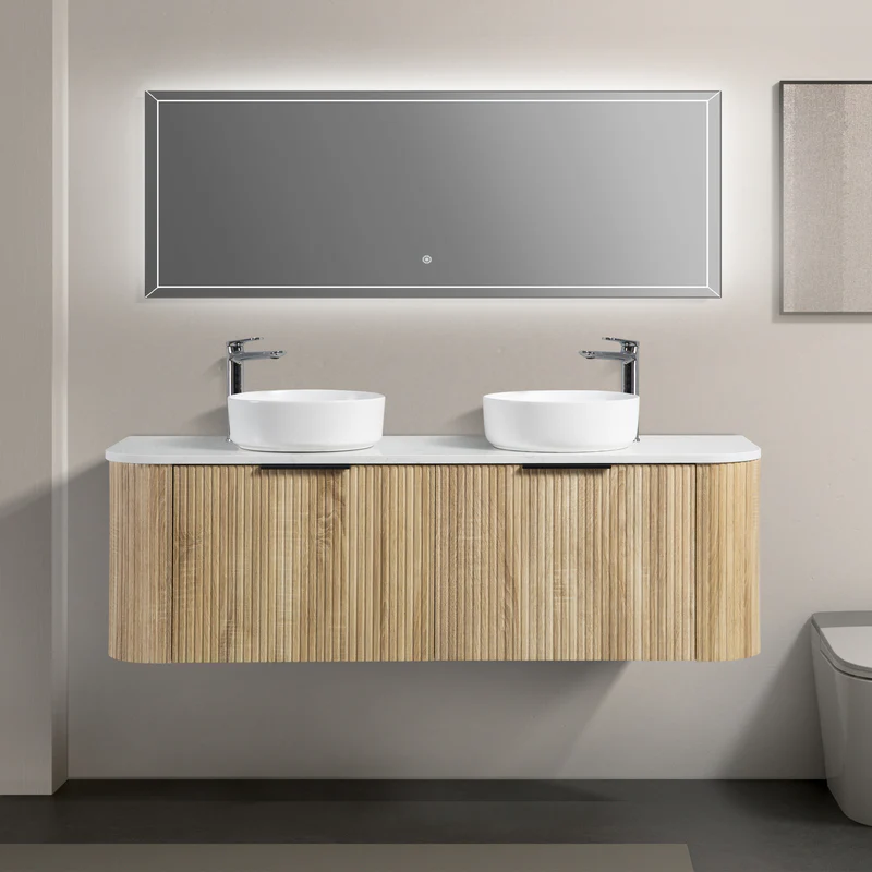 Ronda 1500 Curved Double White Oak Fluted Wall Hung Vanity - Image 2