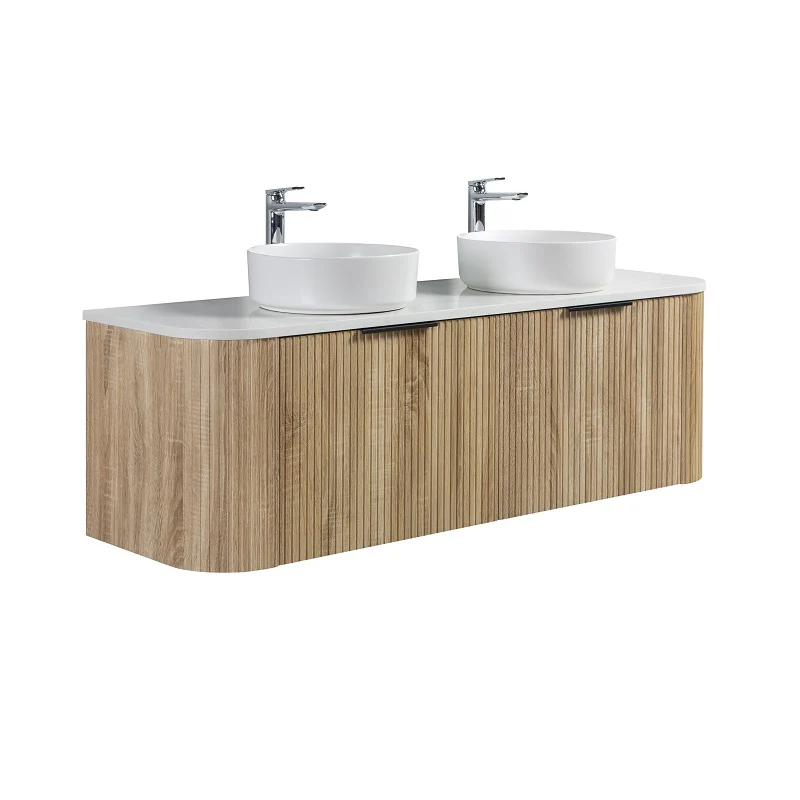 Ronda 1500 Curved Double White Oak Fluted Wall Hung Vanity - Image 3