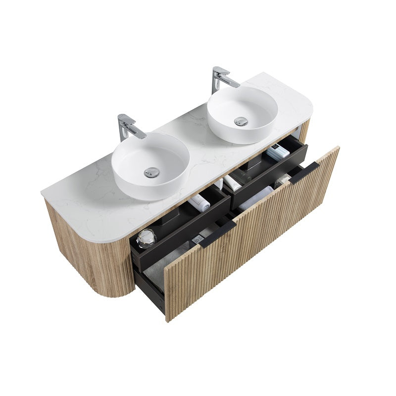 Ronda 1500 Curved Double White Oak Fluted Wall Hung Vanity - Image 5