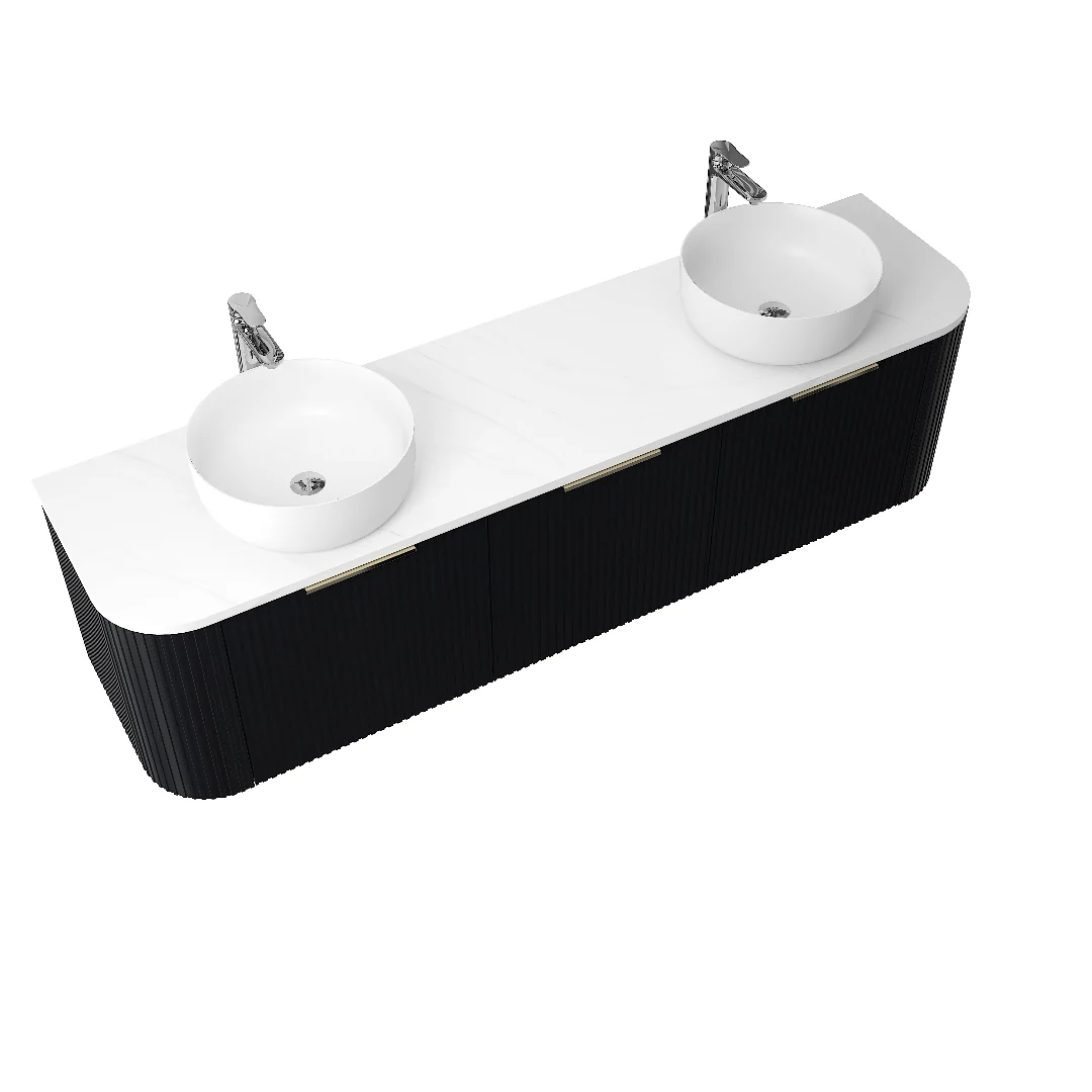 Ronda 1800 Curved Double Matte Black Fluted Wall Hung Vanity - Image 2