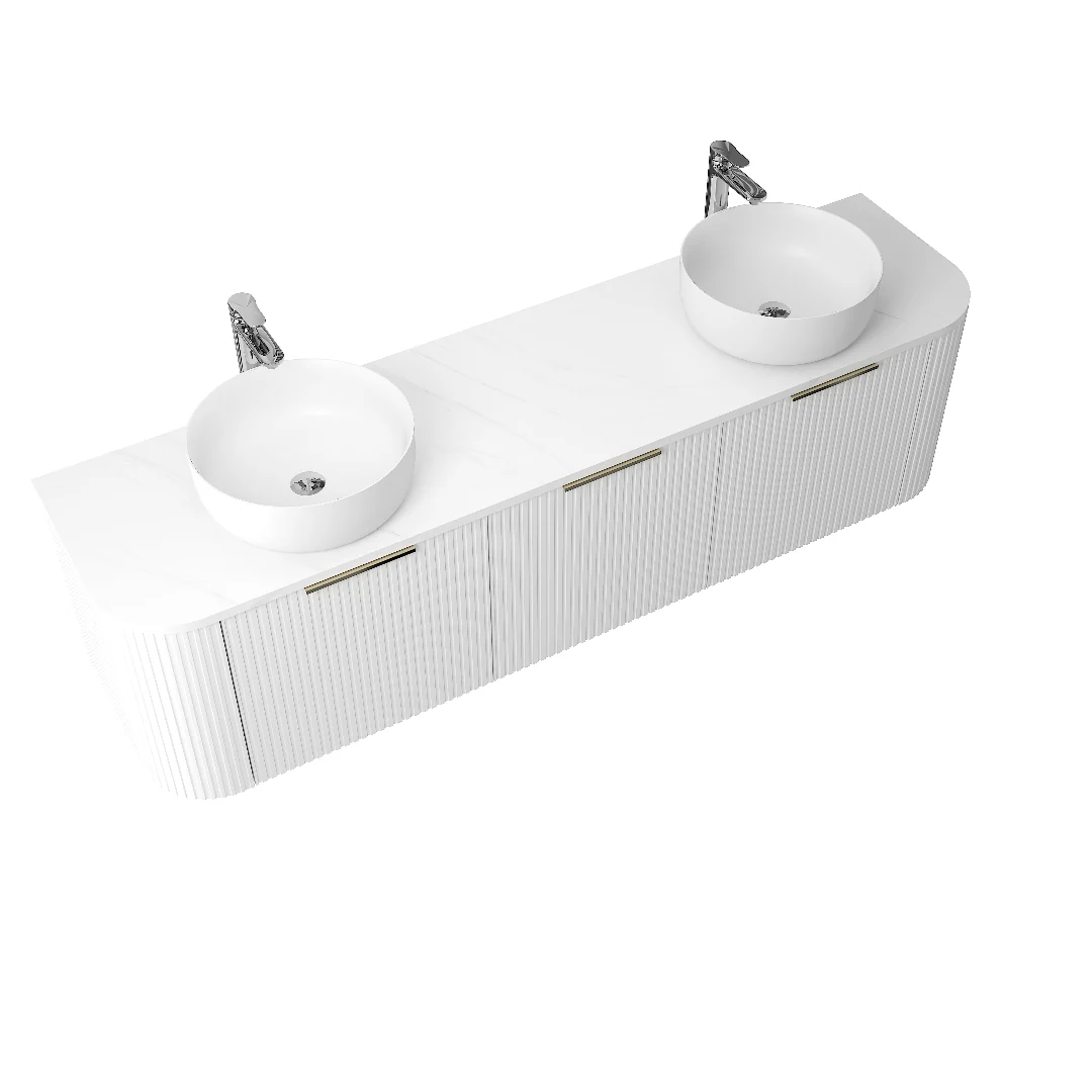 Ronda 1800 Curved Double Matte White Fluted Wall Hung Vanity - Image 2