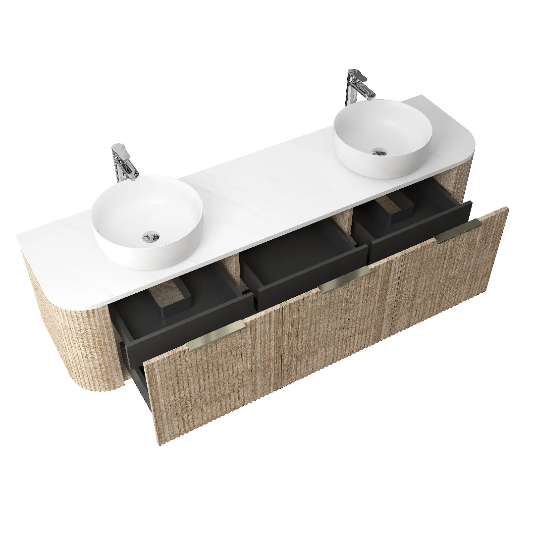 Ronda 1800 Curved Double White Oak Fluted Wall Hung Vanity - Image 2
