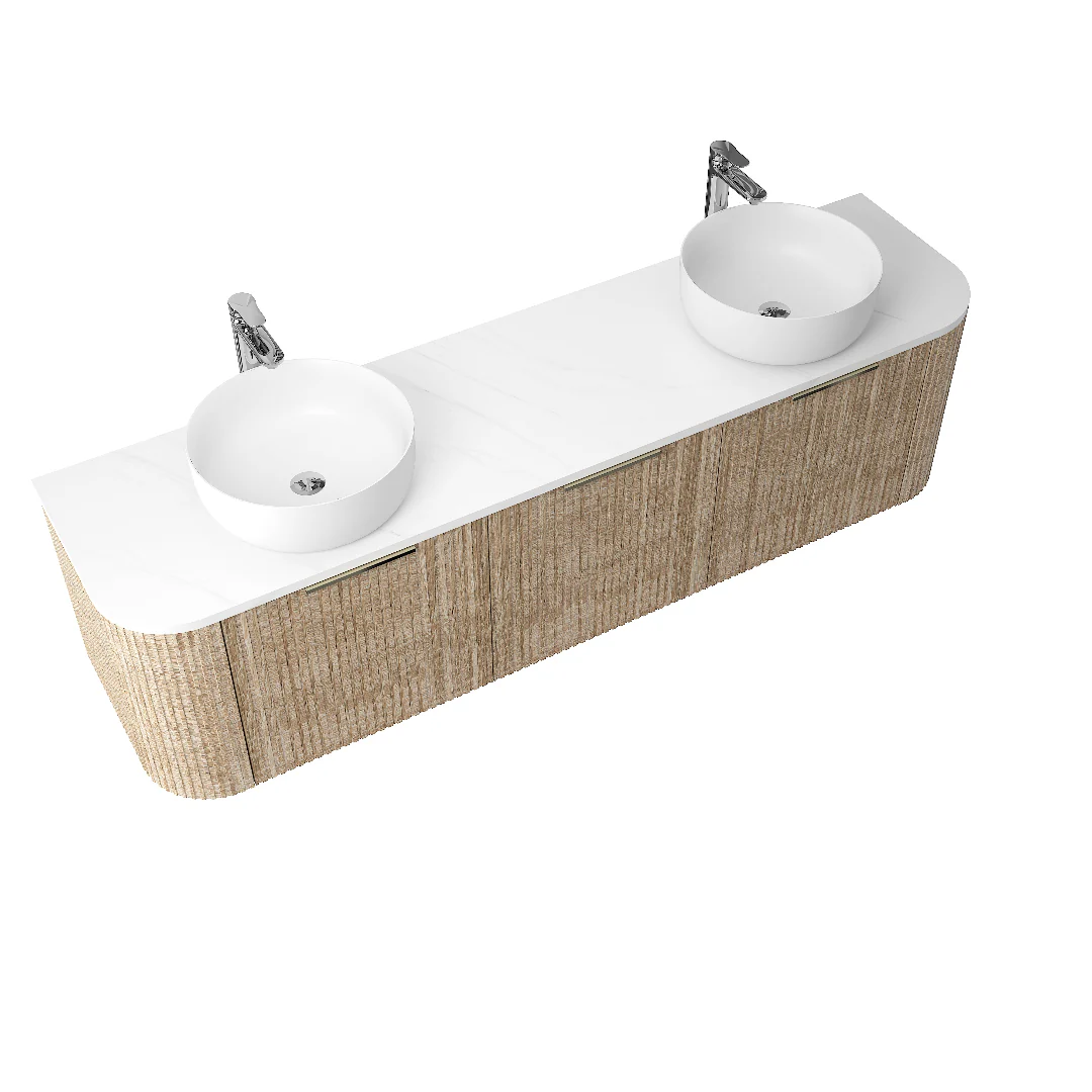 Ronda 1800 Curved Double White Oak Fluted Wall Hung Vanity - Image 3