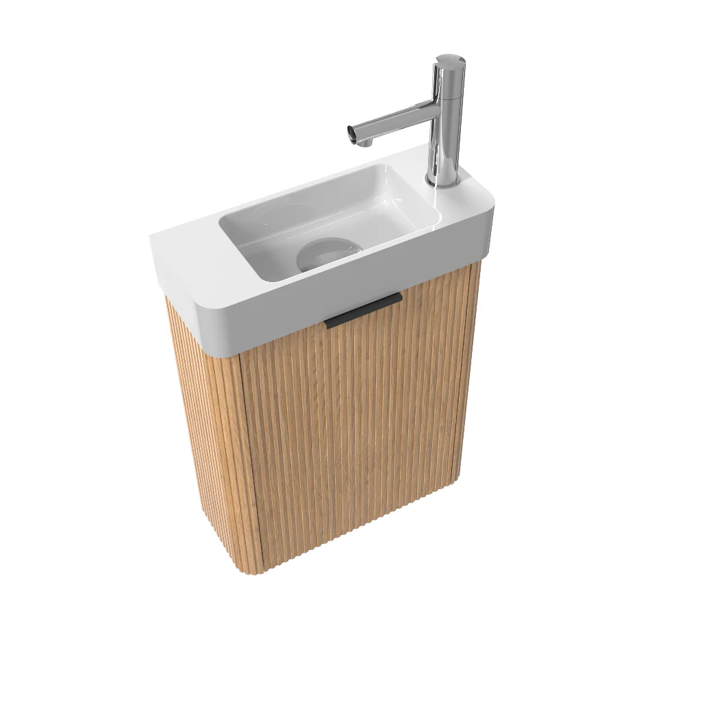 Ronda 450 Curved Fluted Desert Oak Wall Hung Vanity - Image 2