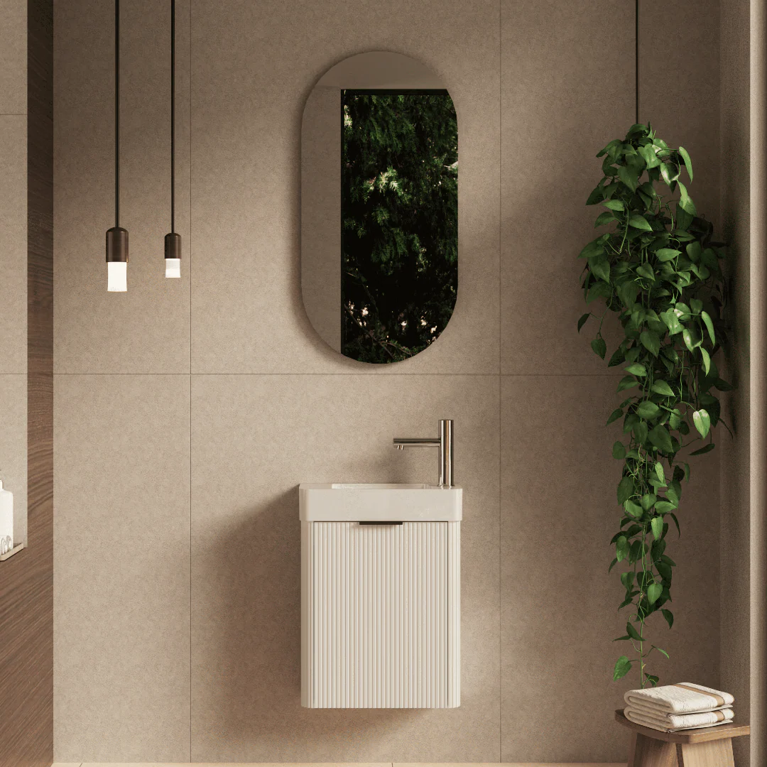 Ronda 450 Curved Fluted Matte White Wall Hung Vanity