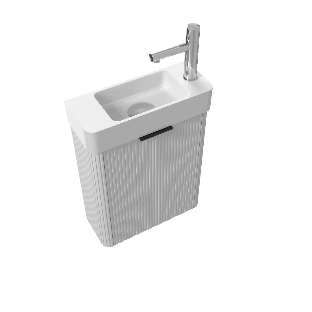 Ronda 450 Curved Fluted Matte White Wall Hung Vanity - Image 2